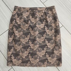Lapis Blush Floral Lace Pencil Skirt on Taupe